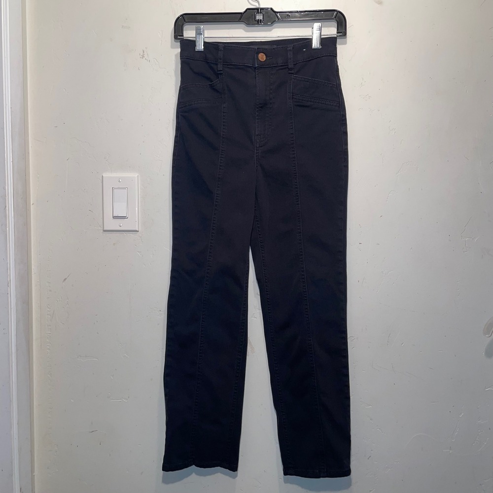 Express Super High Rise Straight Leg Pintuck Seam Stretch Pants Black Size 0